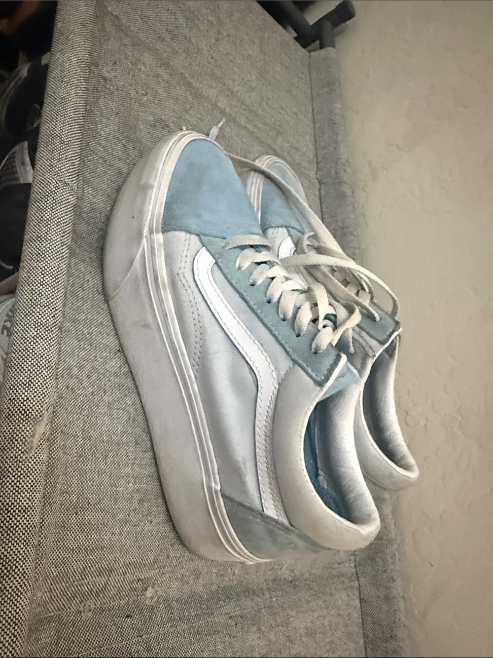 Vans Women's Light Blue and White Platform Sneakers